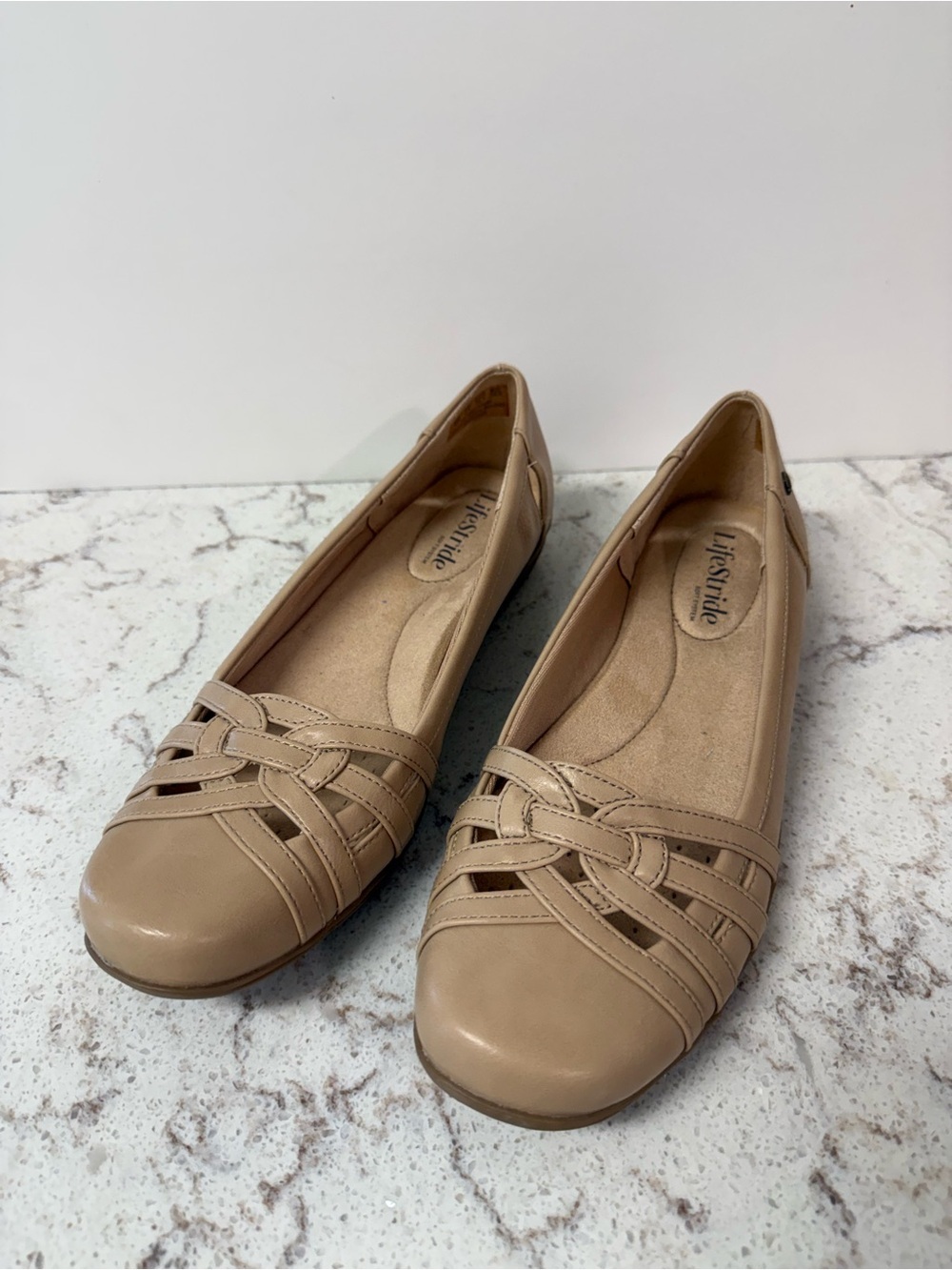 Life Stride Taupe Braided Toe Slip-On Flats size 8